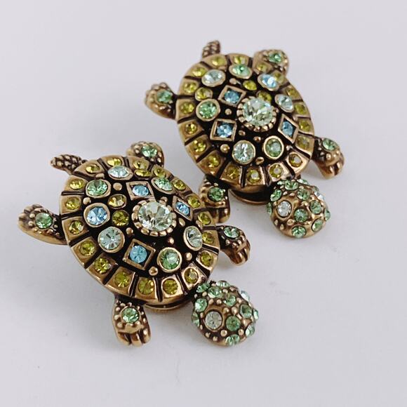 Heidi Daus Simply Irresistible Greem Turtle Clip On Earrings Figural Swarovski - Picture 4 of 11